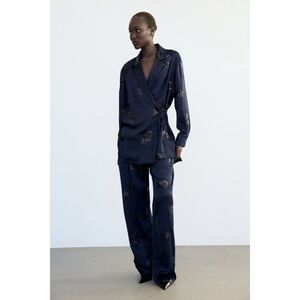 NWT Zara Sequin Satin Effect Pants